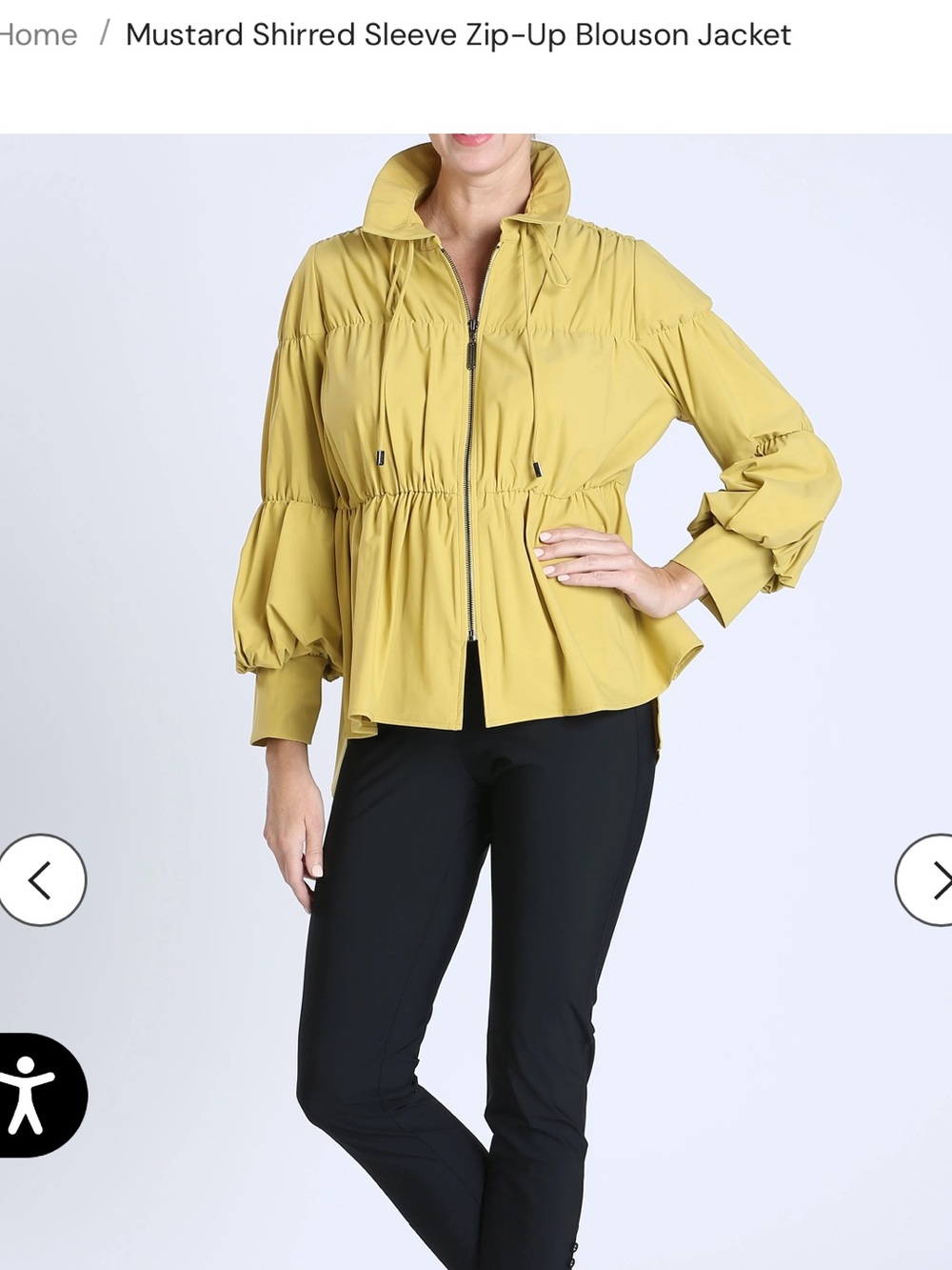 IC Collection Mustard Shirred Sleeve Zip-Up Blouson Jacket